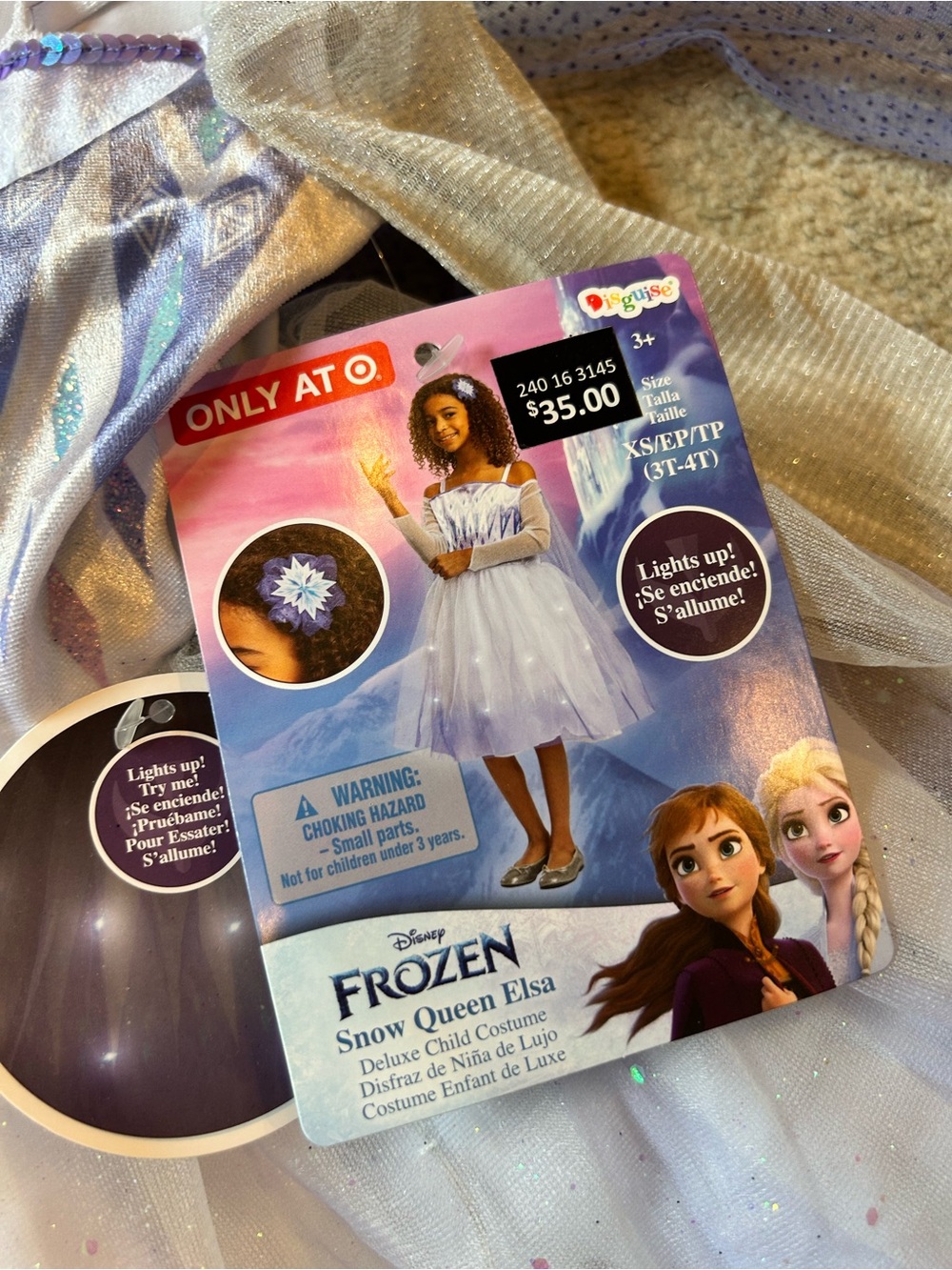 Disney Frozen Snow Queen Elsa Dress with Light-Up Detail - White, Purple 3T/4T